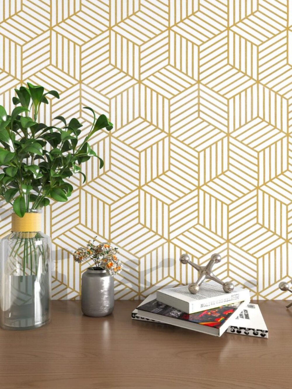 Geometric Contact Paper Peel and Stick Wallpaper Gold 17.7”×393”